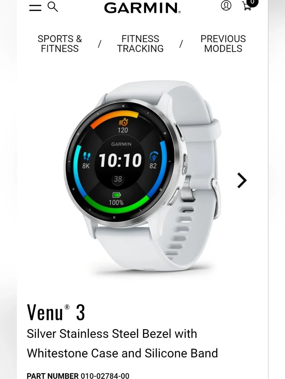 GARMIN Venu 3 Silver Stainless Steel Bezel with Whitestone Case New